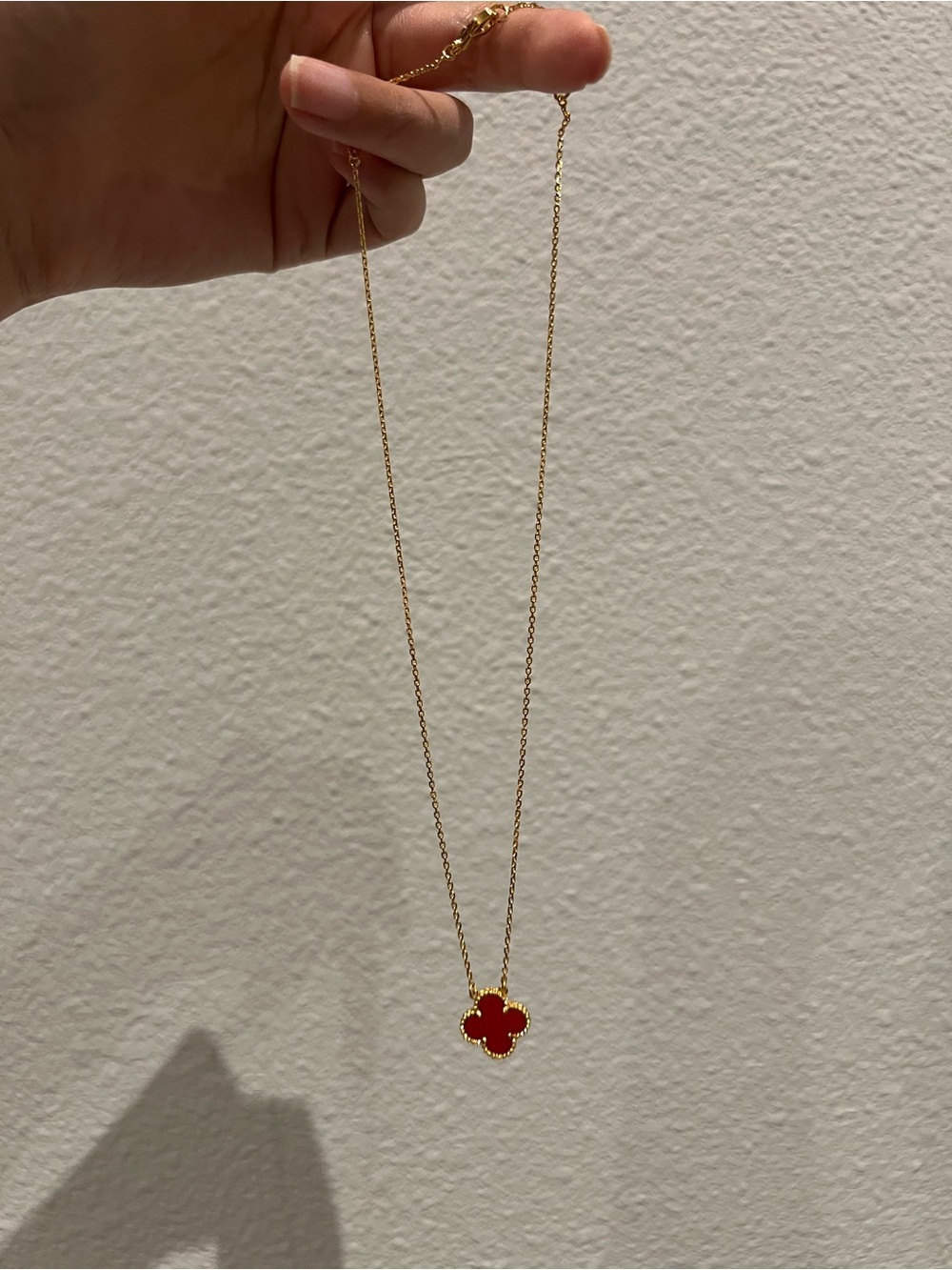 Gold Chain Necklace with Red Clover Pendant